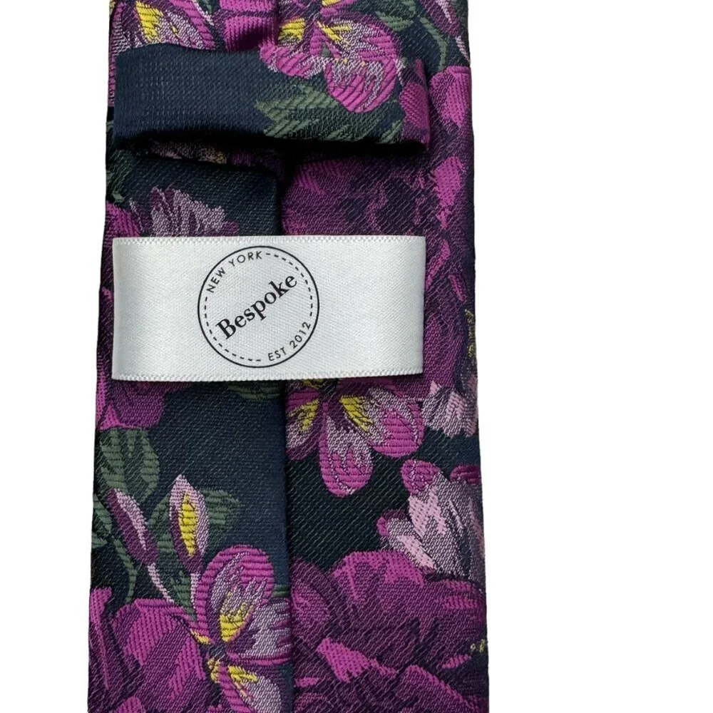 Bespoke Navy, Purple, Pink Floral Print Men's Tie